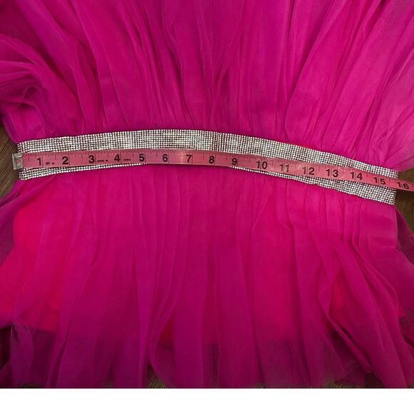 Mable Strapless Hot Pink Tulle Party Mini Dress Rhinestone Waist Women’s L - Picture 5 of 6